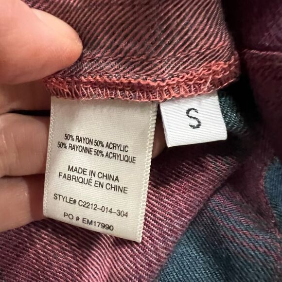 Cloth and stone Red plaid tie back long sleeve blouse top size small - Picture 5 of 7